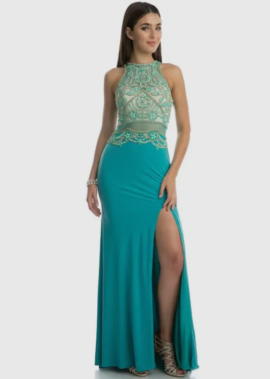 JEWEL EMBELLISHED HIGH TOP EVENING GOWN